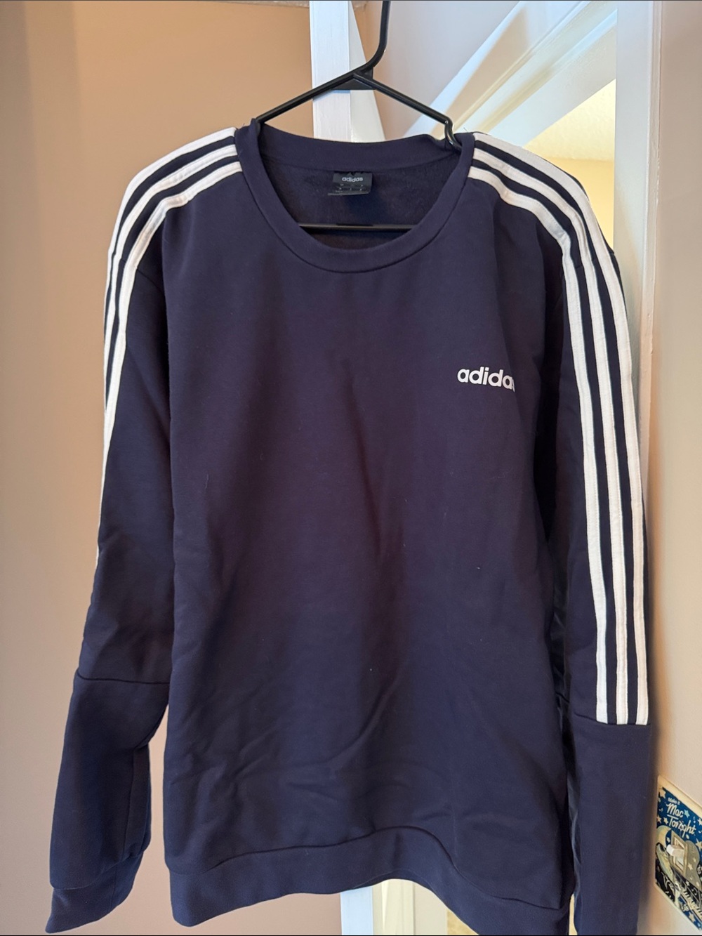 Men’s XL adidas Navy Crewneck Sweatshirt with White 3-Stripe Sleeves
